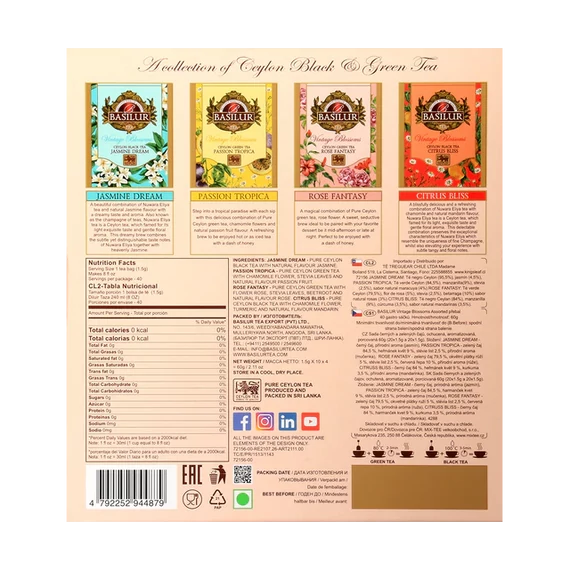 VINTAGE BLOSSOMS BASILUR TEA, 40 db filteres fekete és zöld tea 